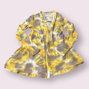 Susan Graver Cardigan Womens XS Multi Tie-Dye Rib Knit Peplum Back Open Front